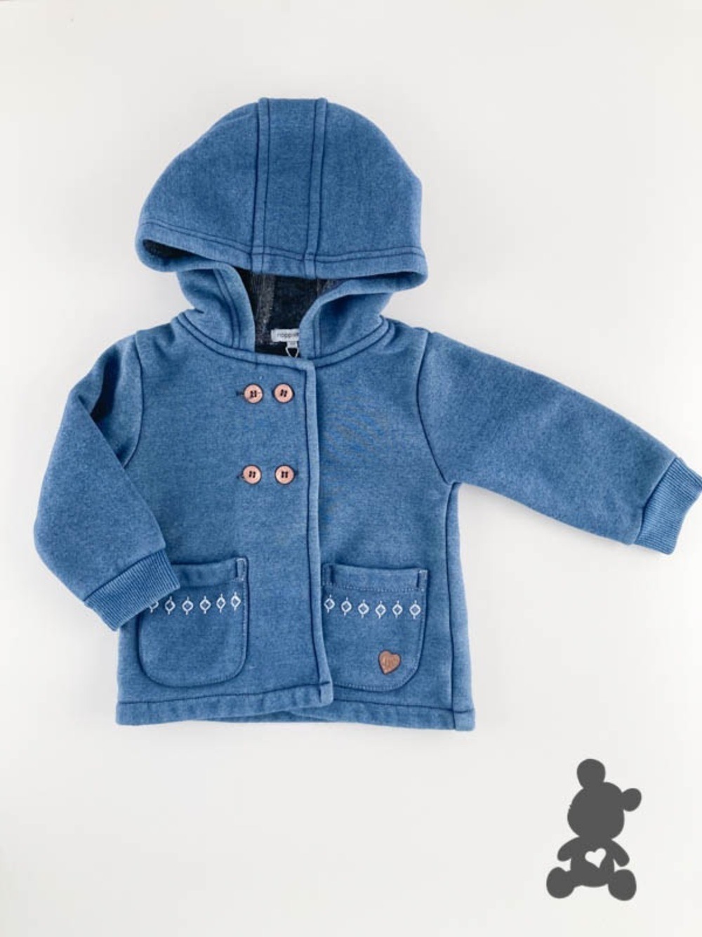 Noppies Denim Blue Hooded Double-Breasted Sweatshirt Jacket